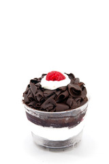 Black forest cup cake isolated on white background