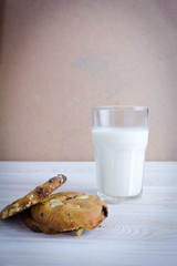 Chocolate chip cookies and a glass of milk