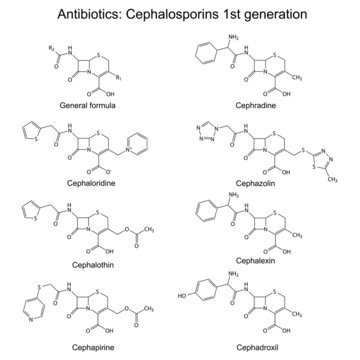 sortere købmand Specialitet Structural chemical formulas of antibiotics - cephalosporins Stock Vector |  Adobe Stock