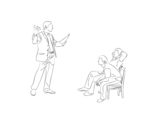 Fototapeta na wymiar Doodle Sketch two men sit on chairs