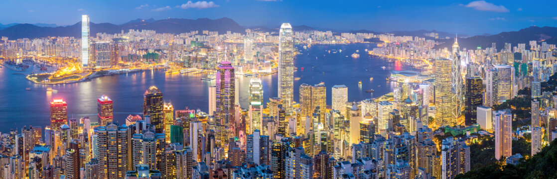 Hong Kong Skyline at Dusk Panorama