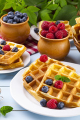 Homemade waffles with fruit
