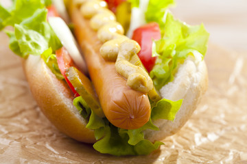 Hot dogs with mustard and ketchup