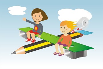 Avión y material escolar niñas