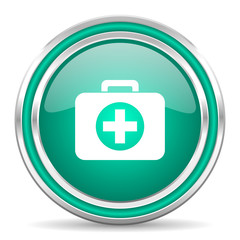 first aid green glossy web icon