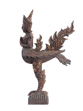 Kinnaree wood carving : half-bird half-woman
