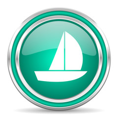 yacht green glossy web icon