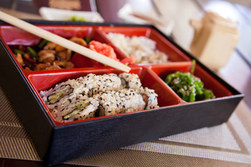 Boxing with Japanese food.