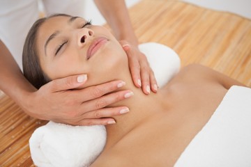 Fototapeta na wymiar Beautiful brunette enjoying a head massage