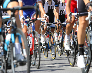 Fototapeta na wymiar bicycle racing wheels during the cycle road race