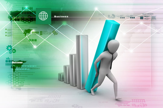 3d businessman carrying  the big column of the diagram