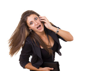 shocked business woman talking on the phone