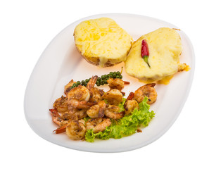 Garlic shrimps with potato