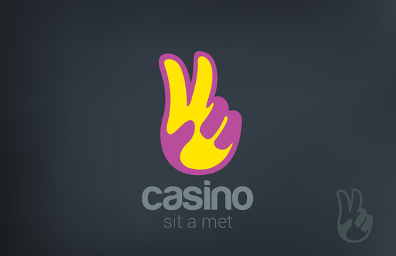 Logo Win Victory Casino vector. V hand symbol Winner