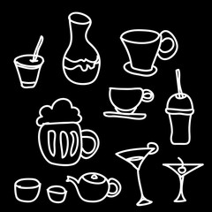 drink & beverage icons set on a black background