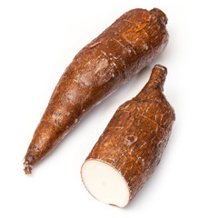 casava or yuka root on a white background.