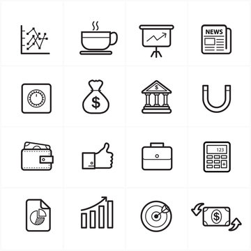 Flat Line Icons For Business Icons and Finance Icons