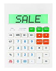 Calculator with SALE on display on white background