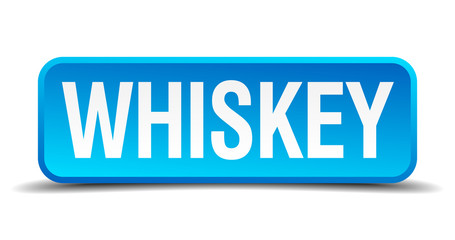 Whiskey blue 3d realistic square isolated button