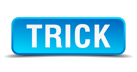 Trick blue 3d realistic square isolated button