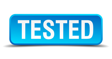 tested blue 3d realistic square isolated button