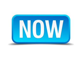 Now blue 3d realistic square isolated button