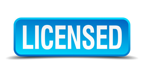 Licensed blue 3d realistic square isolated button