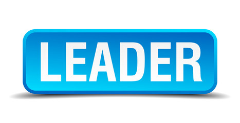 Leader blue 3d realistic square isolated button