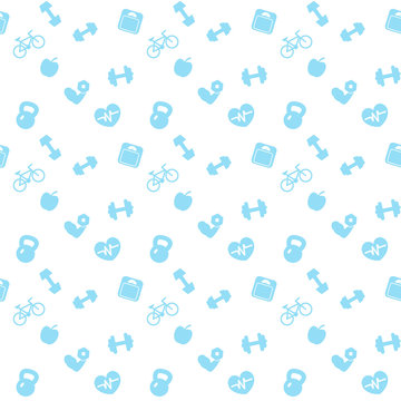 seamless pattern fitness blue icons