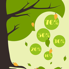 Infographics autumn sale card falling leaves from a tree