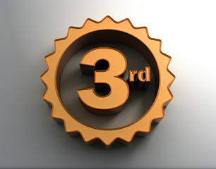 Bronze 3D Word Third on the wall background. 3D render image.