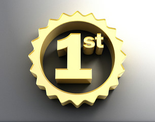 Gold 3D Word First on the wall background. 3D render image.