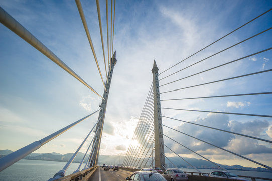 Towers of Bridge connecting George Town on Penang island and Seb