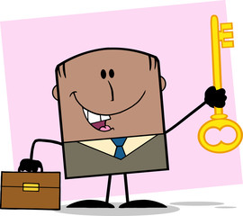 African American Businessman Holding A Golden Key