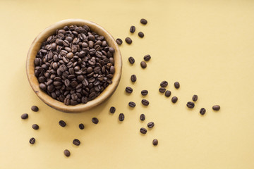 coffee beans in the wooden bowl
