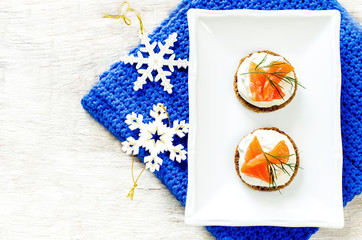canape with salmon and cream cheese with dill