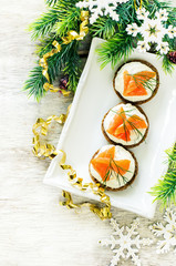 canape with salmon and cream cheese with dill