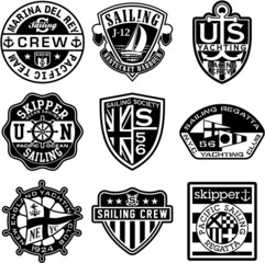 Obraz premium Nautical badges vector collection in black and white