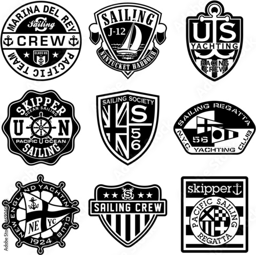 nautical badges vector collection in black and white stock image