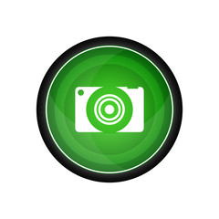 Camera glossy vector icon, green button