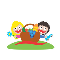Obraz na płótnie Canvas family picnic boy and girl art logo