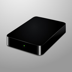 Fototapeta premium Realistic illustration of a black external hard drive