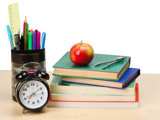 School supplies and alarm clock