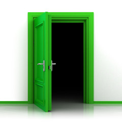 isolated single green opened door out closeup 3D