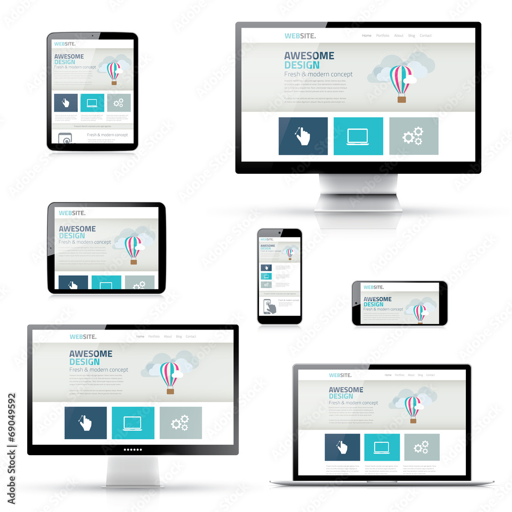 Aufkleber isolated set of responsive website designs in electronic devices