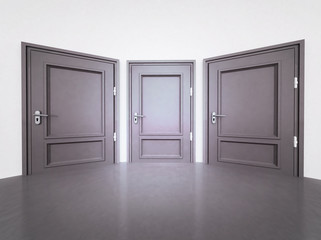 interior with three closed doors in 3D