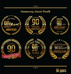 Anniversary laurel wreath retro labels, 90 years