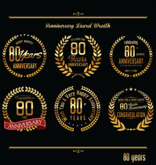 Anniversary laurel wreath retro labels, 80 years