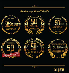 Anniversary laurel wreath retro labels, 50 years