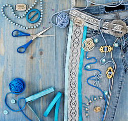 Jeans decorated with ribbons and lace by hand - 69051392